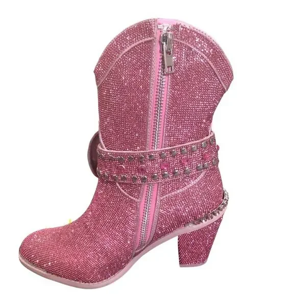 Pink Rhinestone Cowboy Boots‎ Size 11 New in Box - Picture 4 of 11